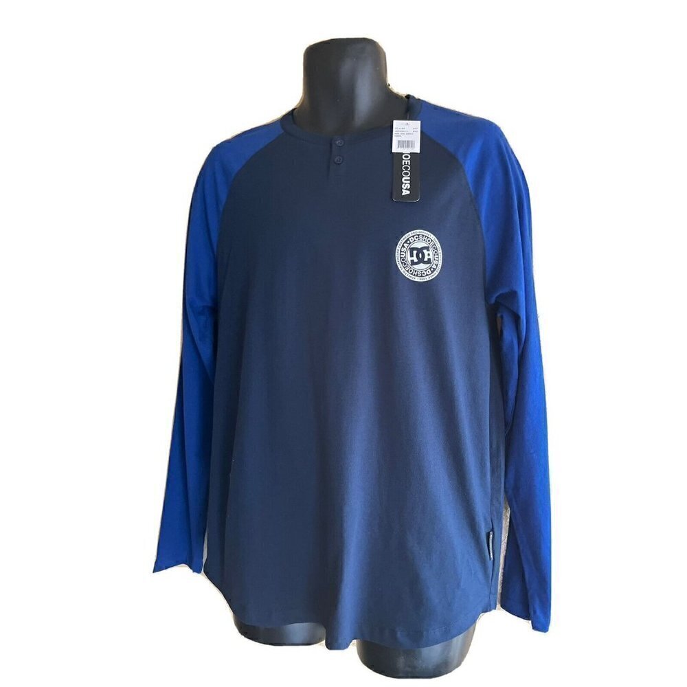 DC shoes Men's Classic Light weight Long Sleeve Henley Shirt Top M Black Iris - Picture 2 of 11